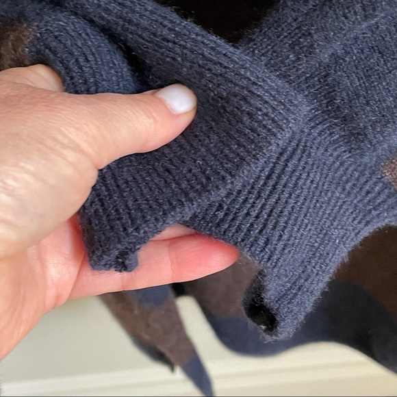 MINNIE ROSE Cashmere Striped 3/4 Sleeve Navy and Brown Oversized Sweater XS/S - Picture 5 of 9